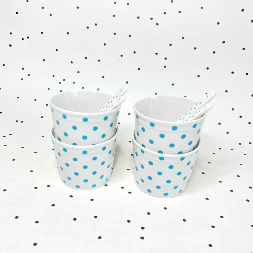 🍦 CROFTON 🍦ICE CREAM dessert bowls ceramic white polka dots 8 piece set #2